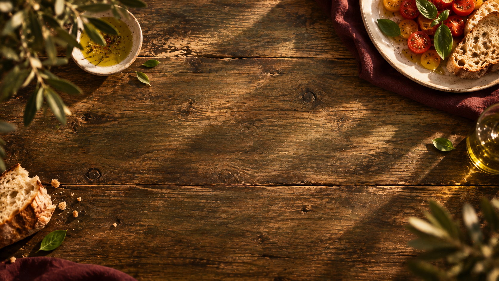 An inviting overhead view of a shared restaurant table. Secondary color treatment within the same collection.