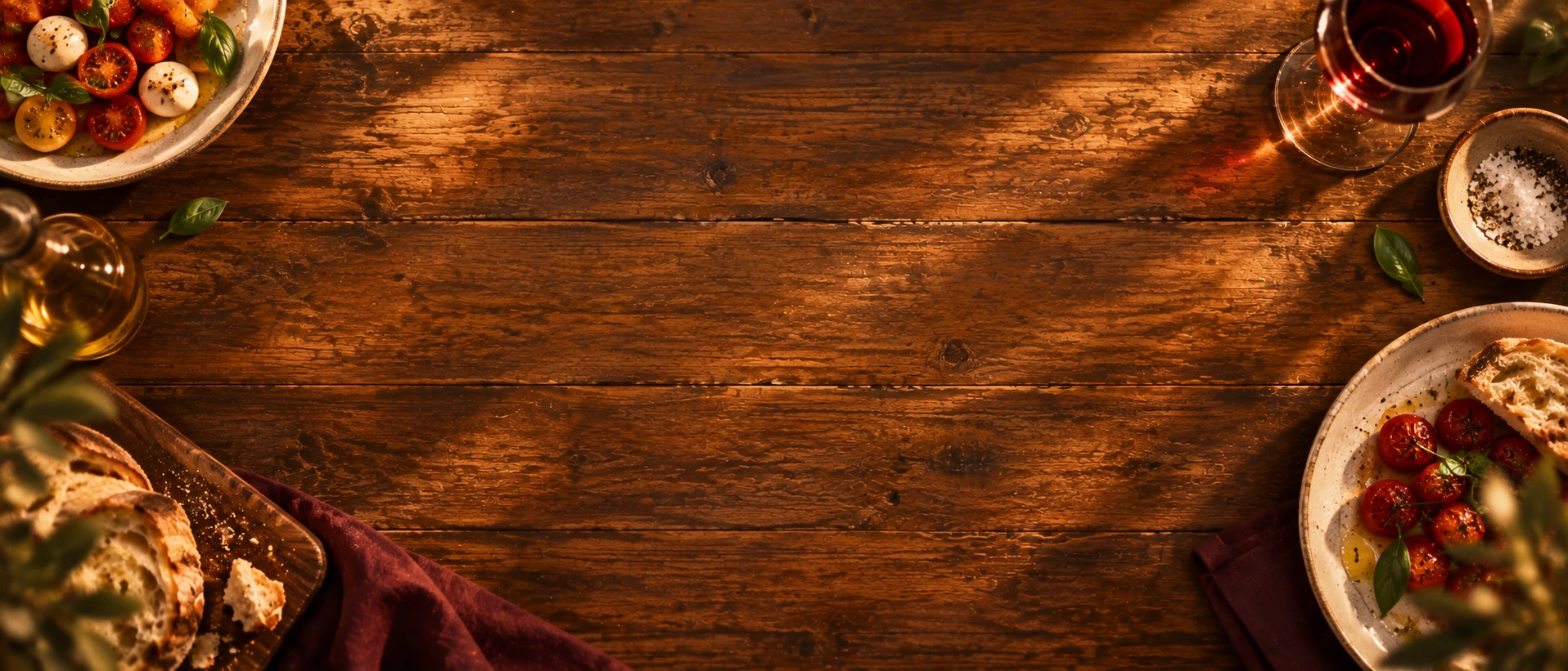 An inviting overhead view of a shared restaurant table. Closing call-to-action or signup section.