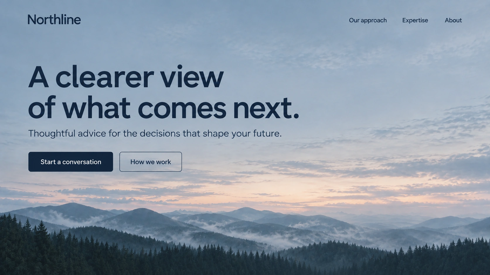 Northline · Independent advisory practice. Static website hero mockup using Blue ridge imagery.