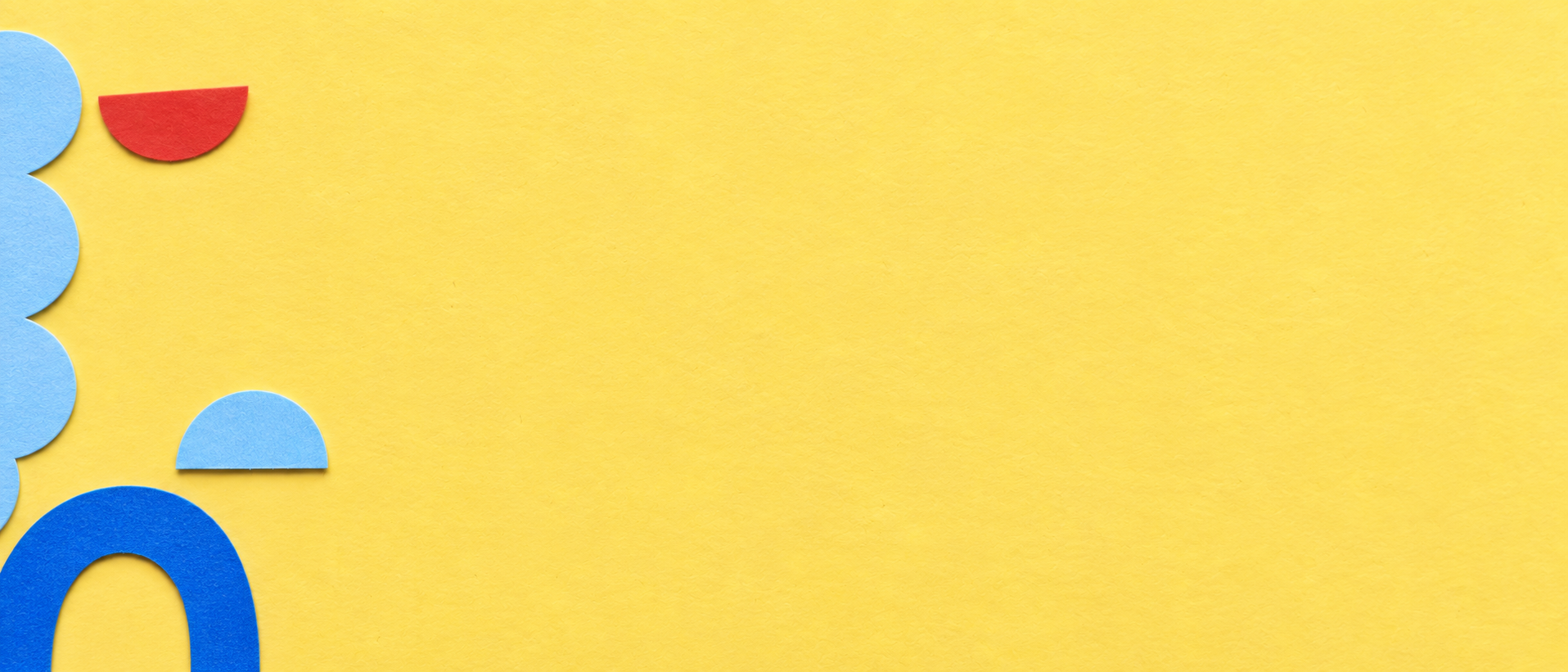 Playful paper forms with a warm butter-yellow palette. Alternate hero with copy on right.