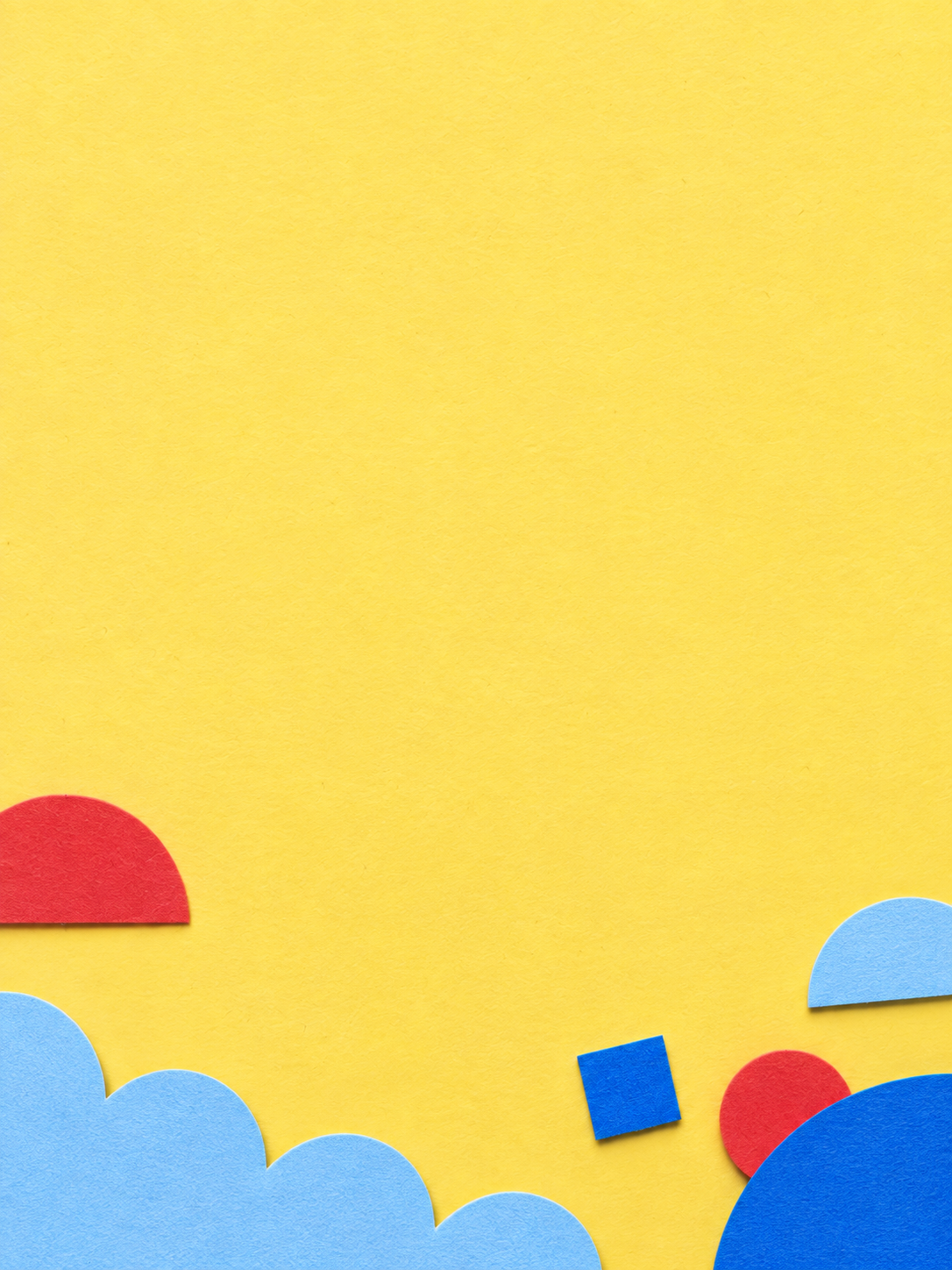 Playful paper forms with a warm butter-yellow palette. Mobile hero background.
