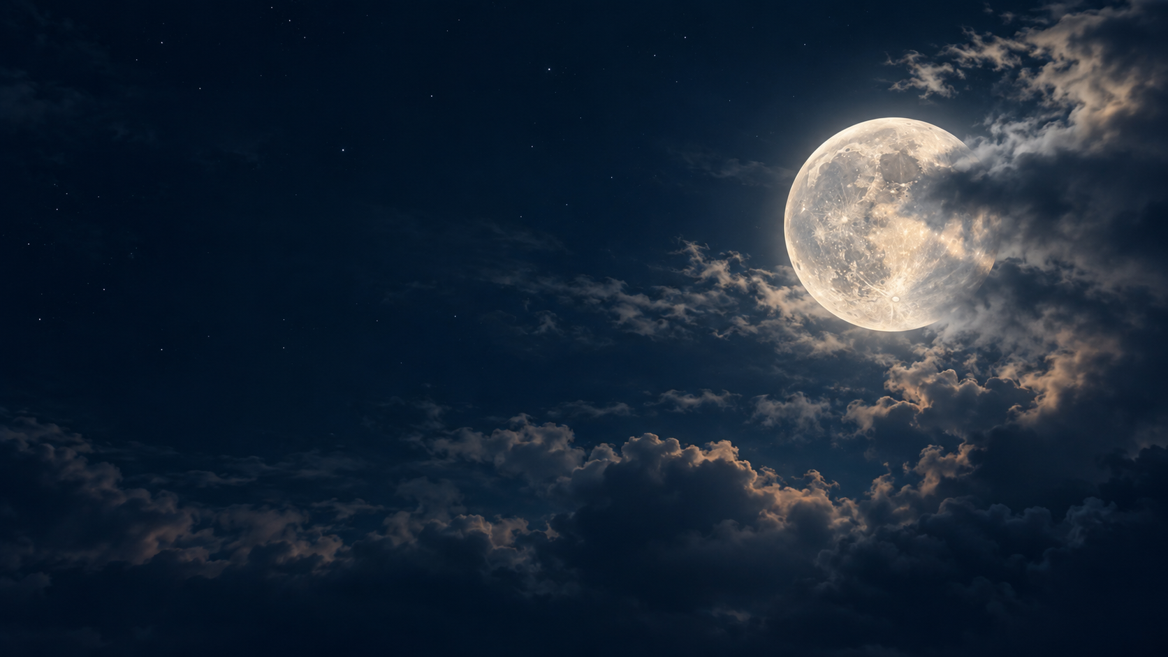 Wispy translucent cloud drifts across one edge of a textured full moon near the right side, midnight atmosphere.