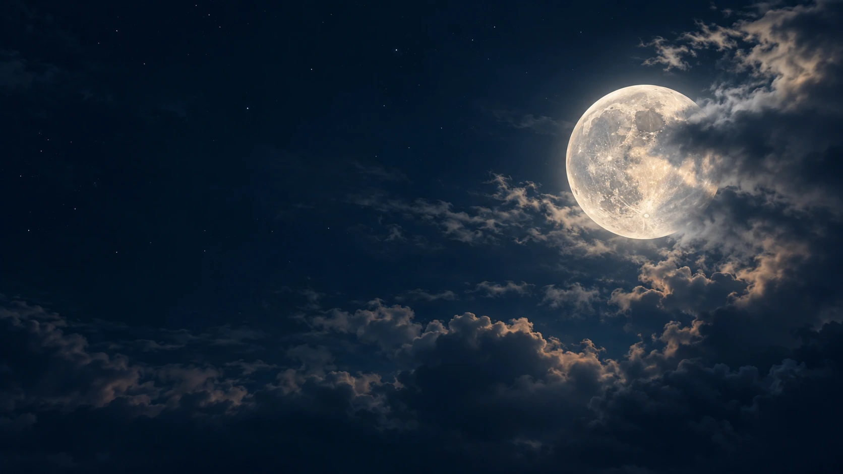 Wispy translucent cloud drifts across one edge of a textured full moon near the right side, midnight atmosphere.