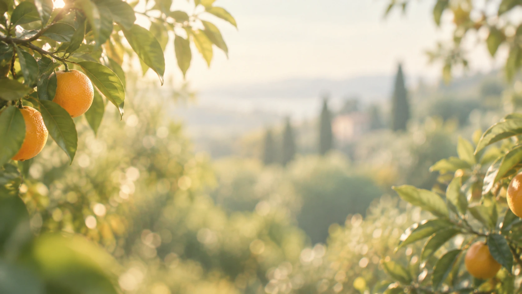 A bright, sunlit garden with a citrus palette. About or editorial section image.