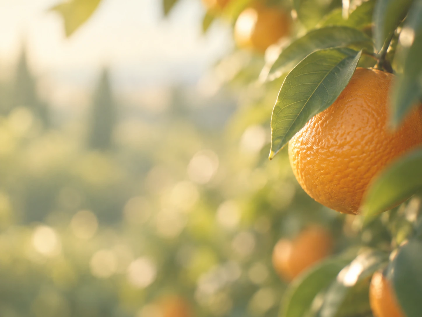 A bright, sunlit garden with a citrus palette. Detail image beside feature or story text.
