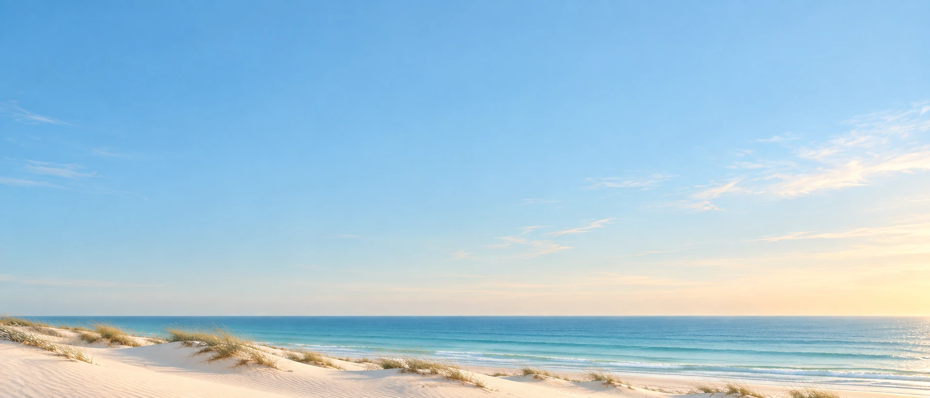 Coastal dunes meeting bright sky and open sea. Low-detail section background or divider.