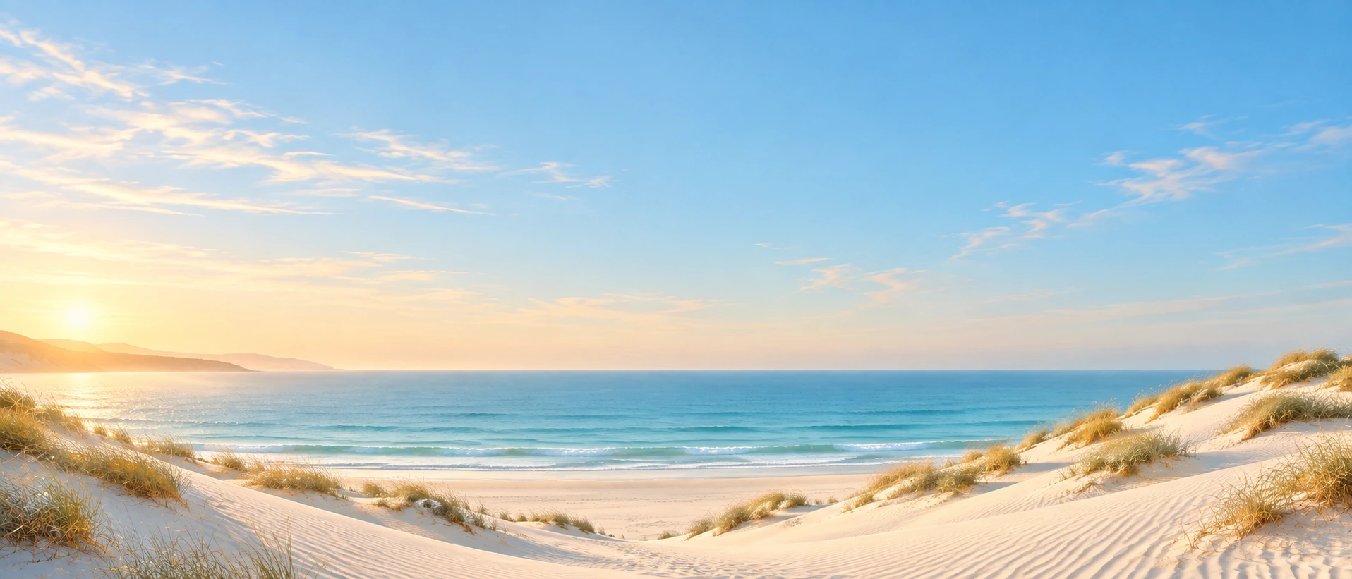 Coastal dunes meeting bright sky and open sea. Closing call-to-action or signup section.