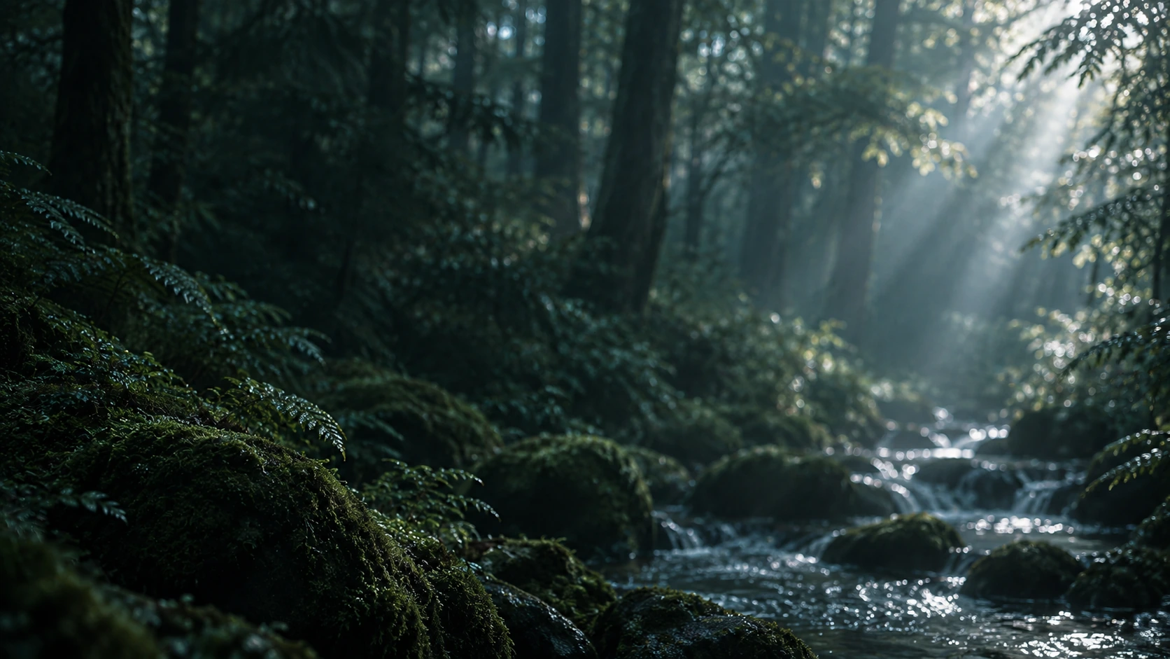 Dappled green light and natural, quiet depth. Secondary color treatment within the same collection.