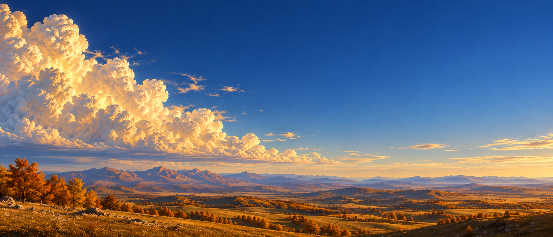 Dreamlike skies with a sunlit golden cloud. Alternate hero with copy on right.