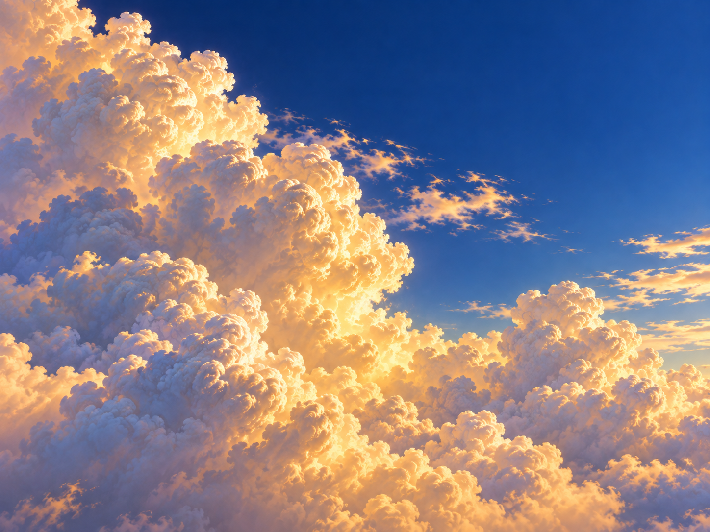 Dreamlike skies with a sunlit golden cloud. Detail image beside feature or story text.