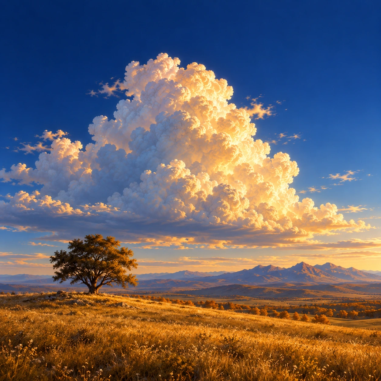 Dreamlike skies with a sunlit golden cloud. Service, journal or feature card.