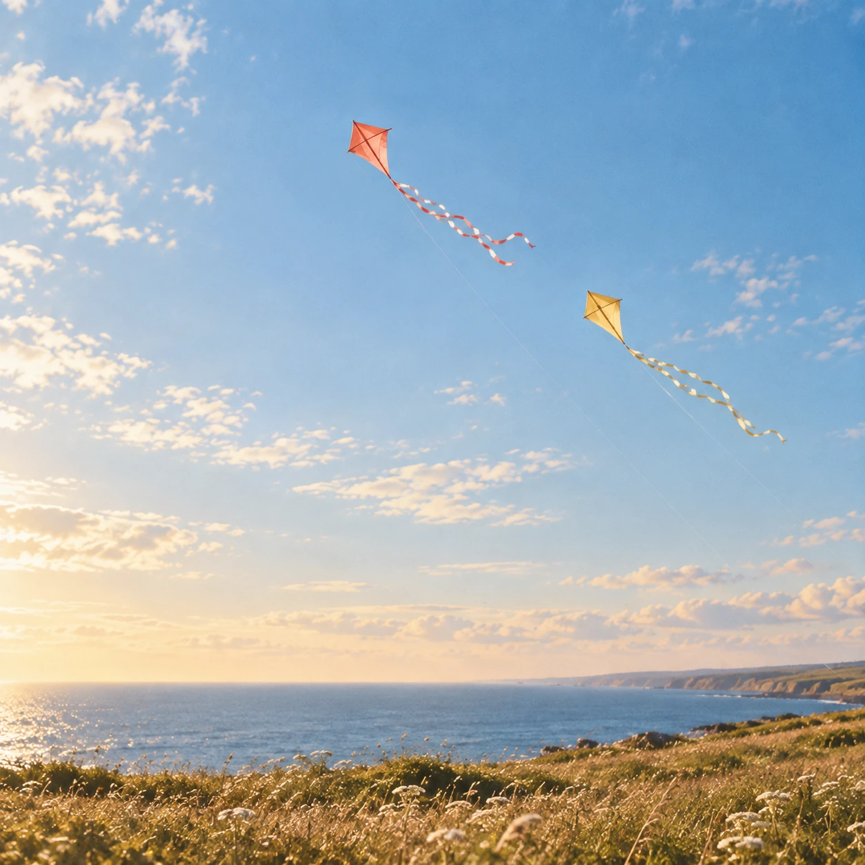 Playful kites and a wide-open sky. Service, journal or feature card.