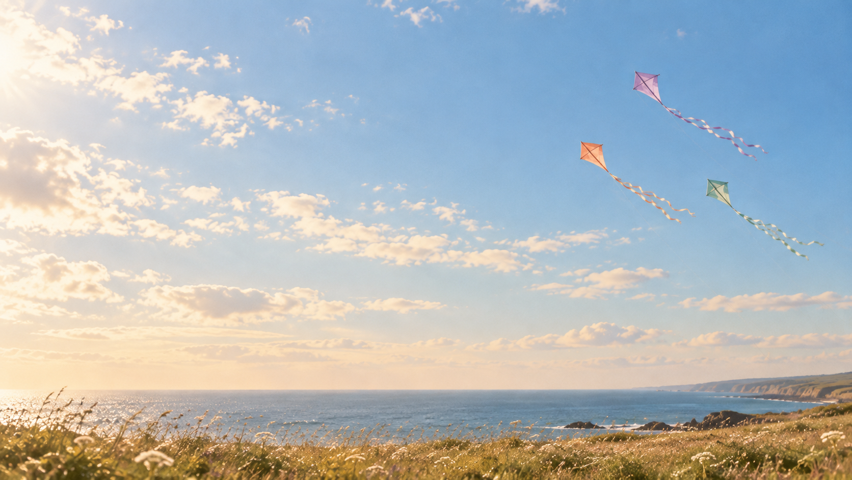 Playful kites and a wide-open sky. Secondary color treatment within the same collection.