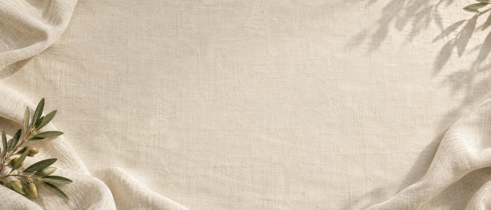 Soft linen folds and gentle olive morning light. Main background.