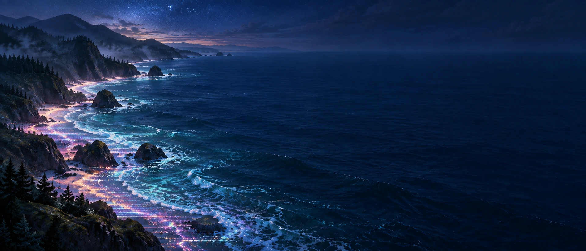 Flowing digital patterns with the rhythm of water. Alternate hero with copy on right.
