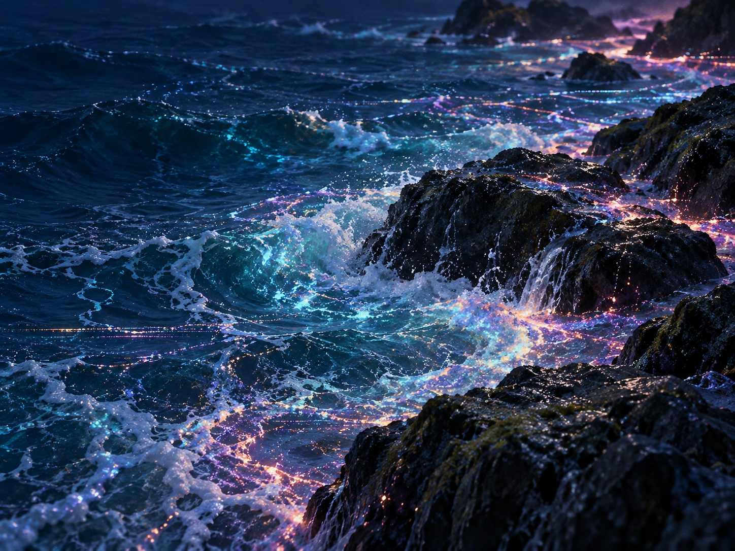 Flowing digital patterns with the rhythm of water. Detail image beside feature or story text.
