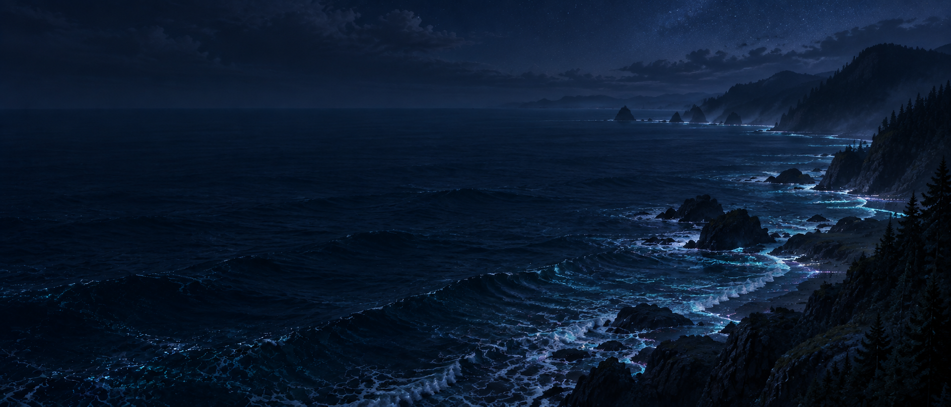Flowing digital patterns with the rhythm of water. Dark section or closing banner.