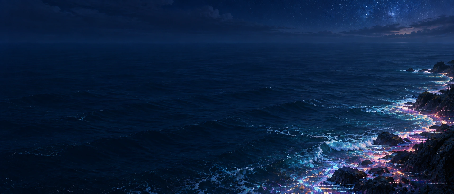 Flowing digital patterns with the rhythm of water. Low-detail section background or divider.