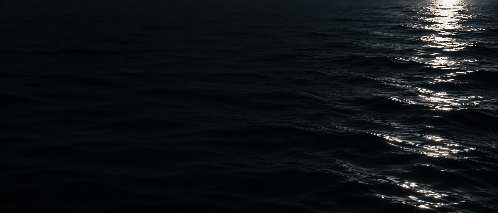 Silver moonlight falling across deep, still water. Alternate hero with copy on left.
