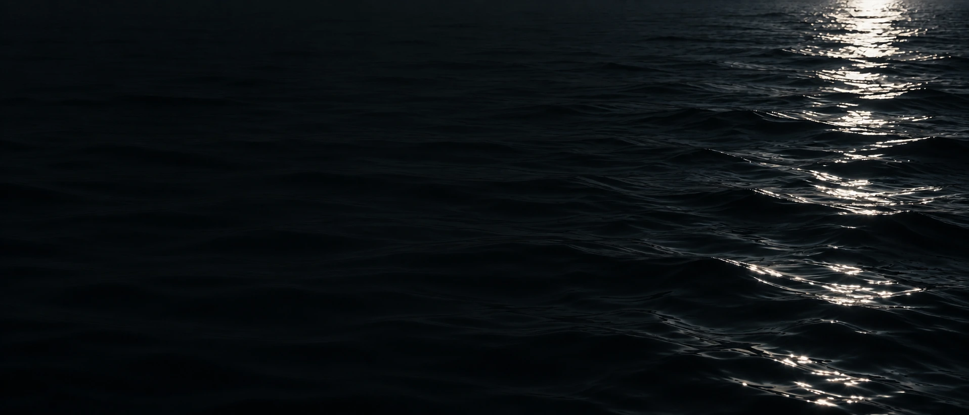 Silver moonlight falling across deep, still water. Alternate hero with copy on left.