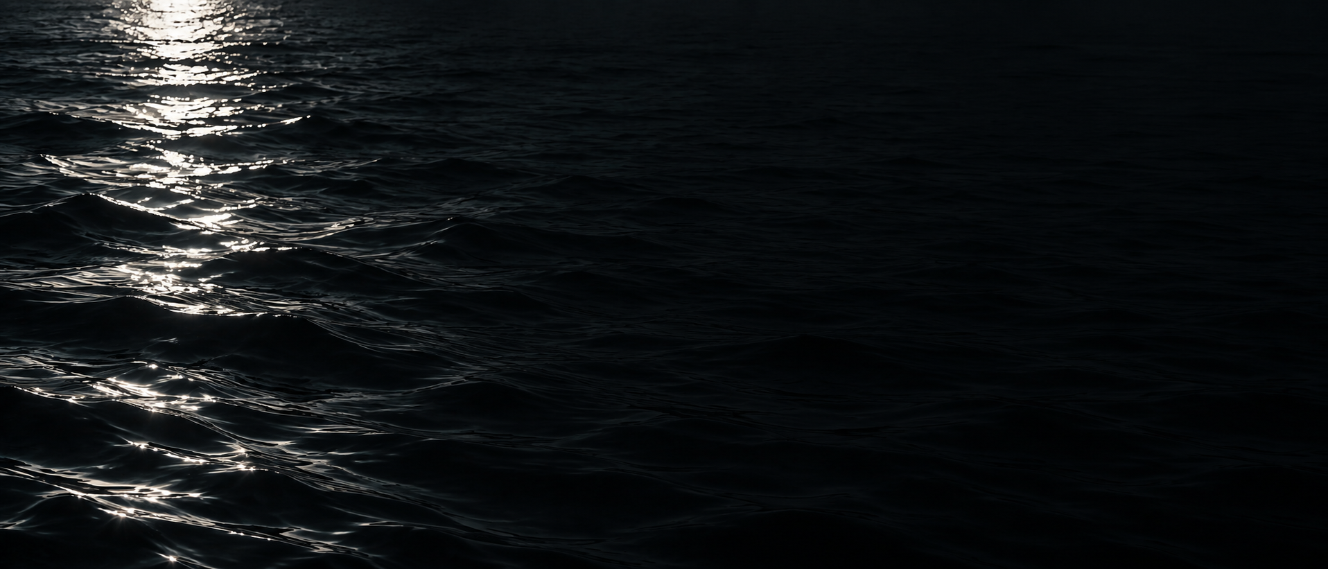 Silver moonlight falling across deep, still water. Alternate hero with copy on right.