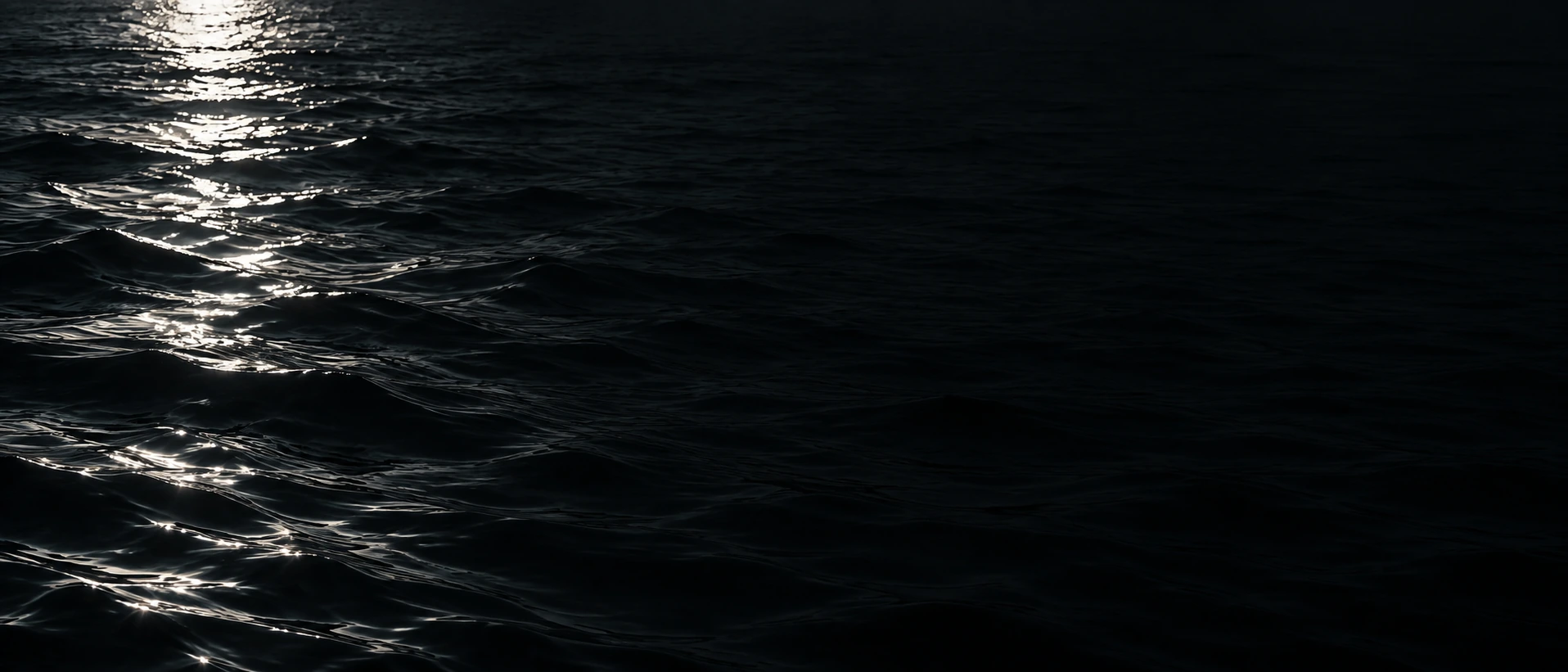 Silver moonlight falling across deep, still water. Alternate hero with copy on right.