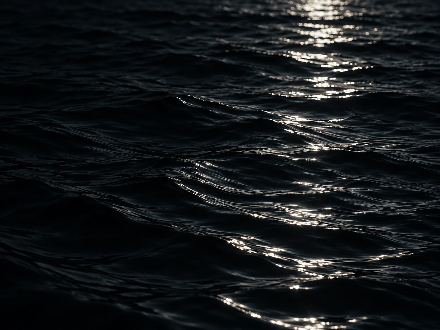 Silver moonlight falling across deep, still water. Close detail for feature section.