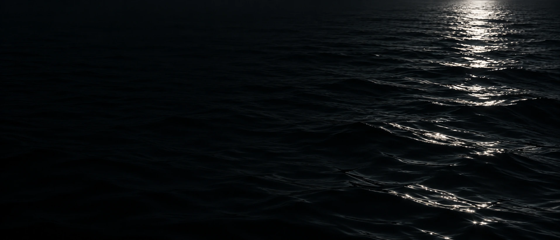 Silver moonlight falling across deep, still water. Darker section background.