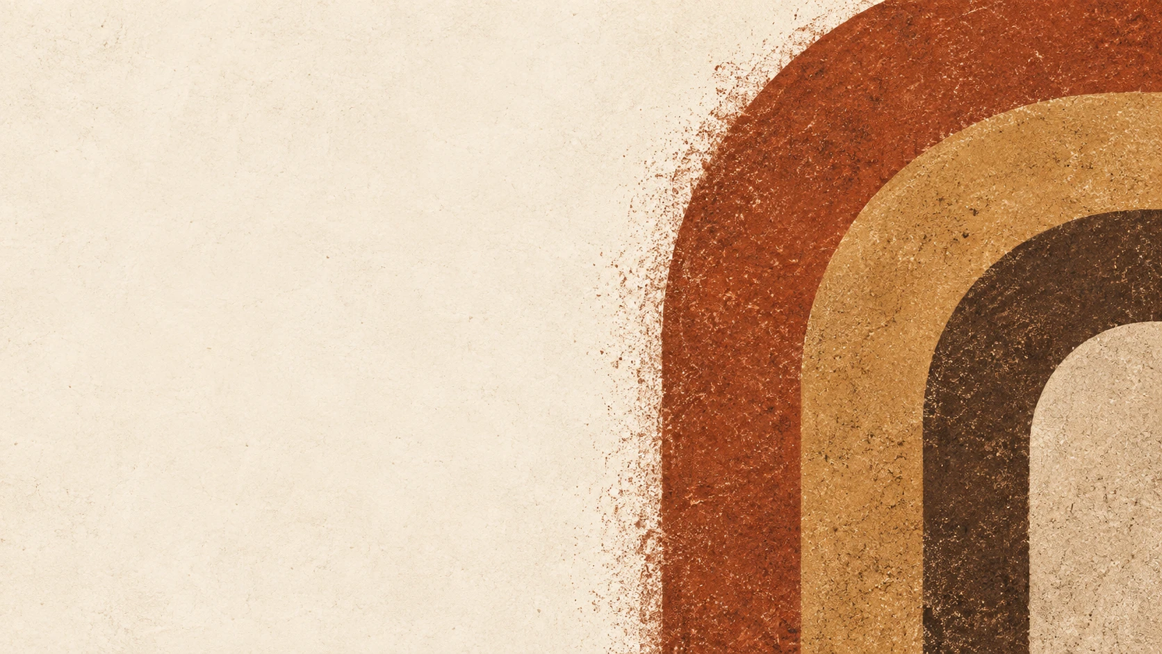 Coarse ink grain in terracotta and sand arches.