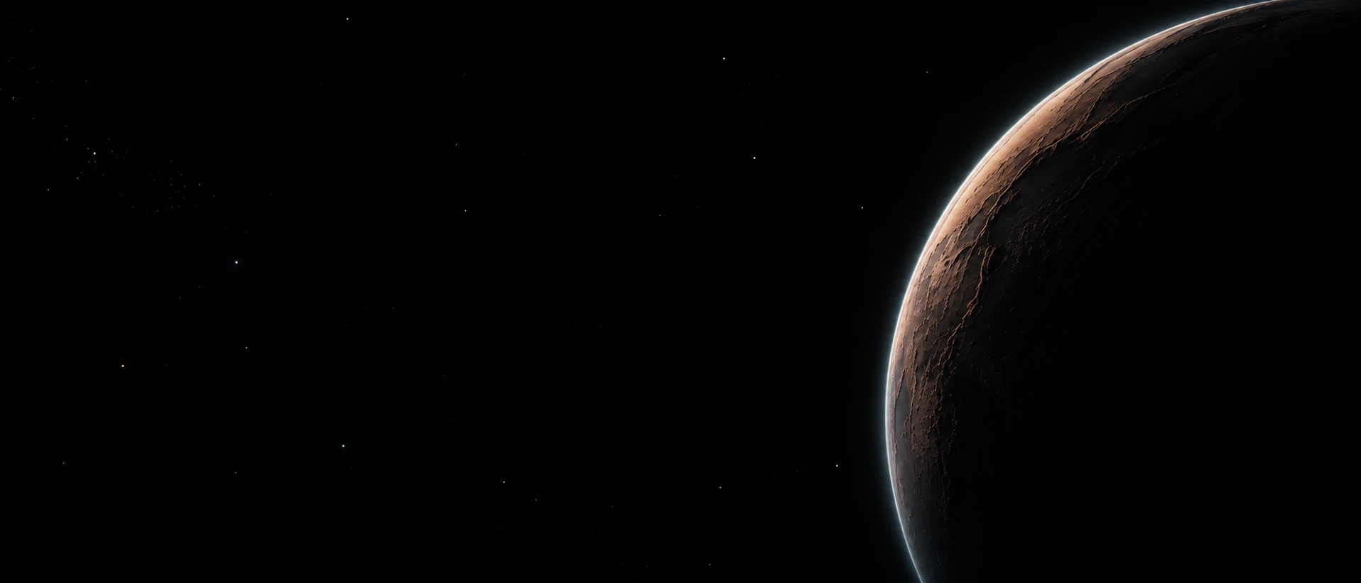 A copper planetary crescent against the vastness of space. Alternate hero with copy on left.