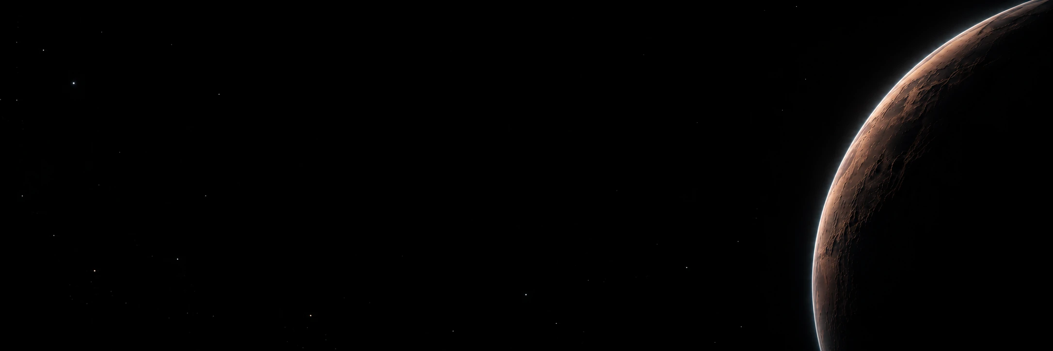 A copper planetary crescent against the vastness of space. Wide quiet section divider.