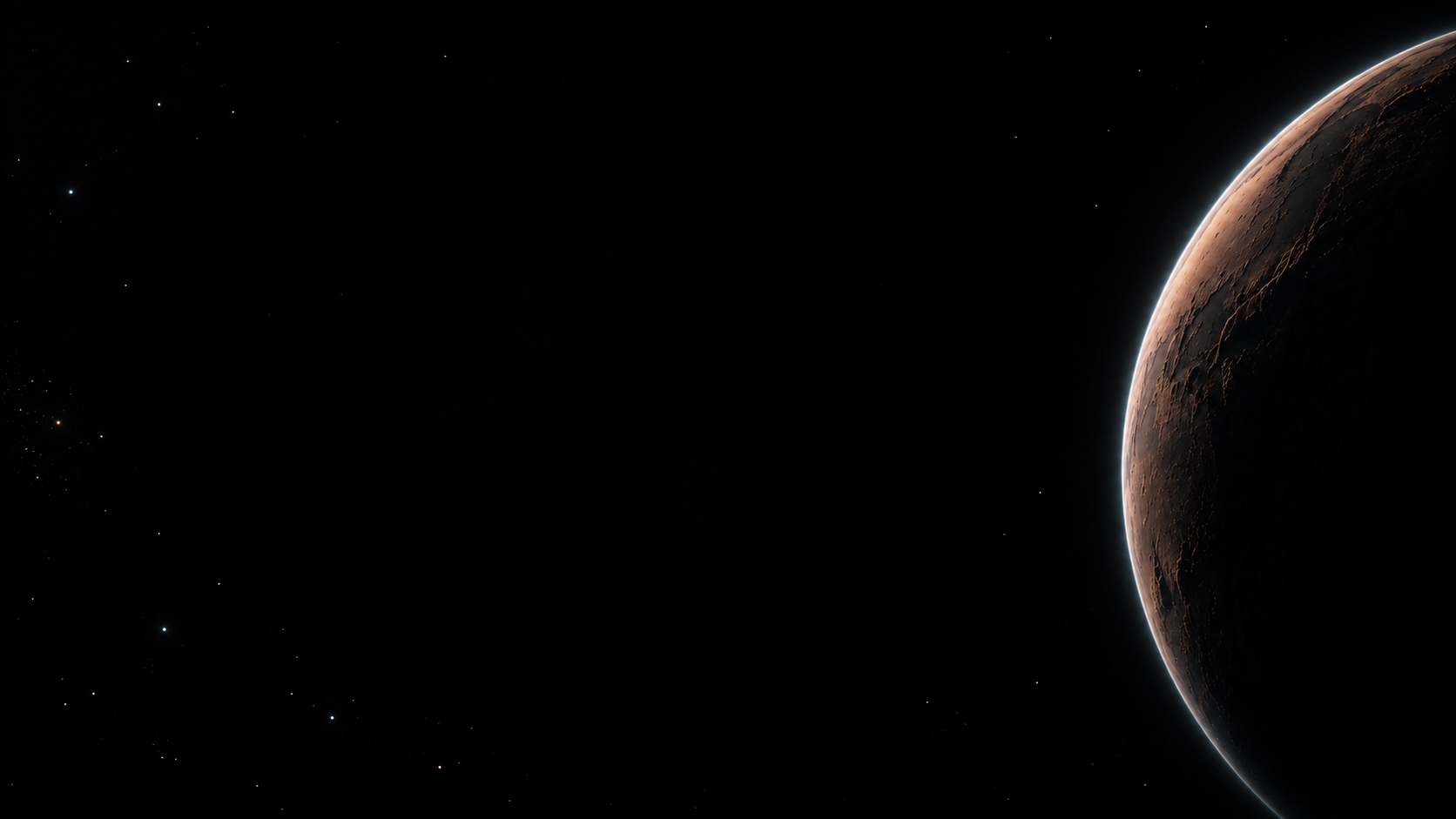 A copper planetary crescent against the vastness of space. Closing CTA background.