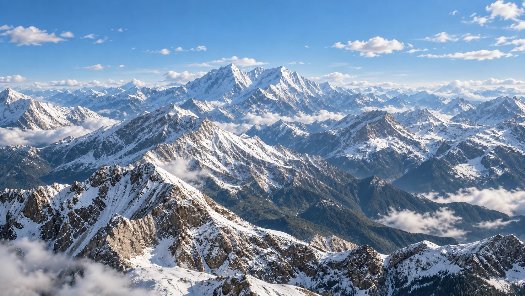 Layered snow-capped mountain ranges in clear natural daylight.