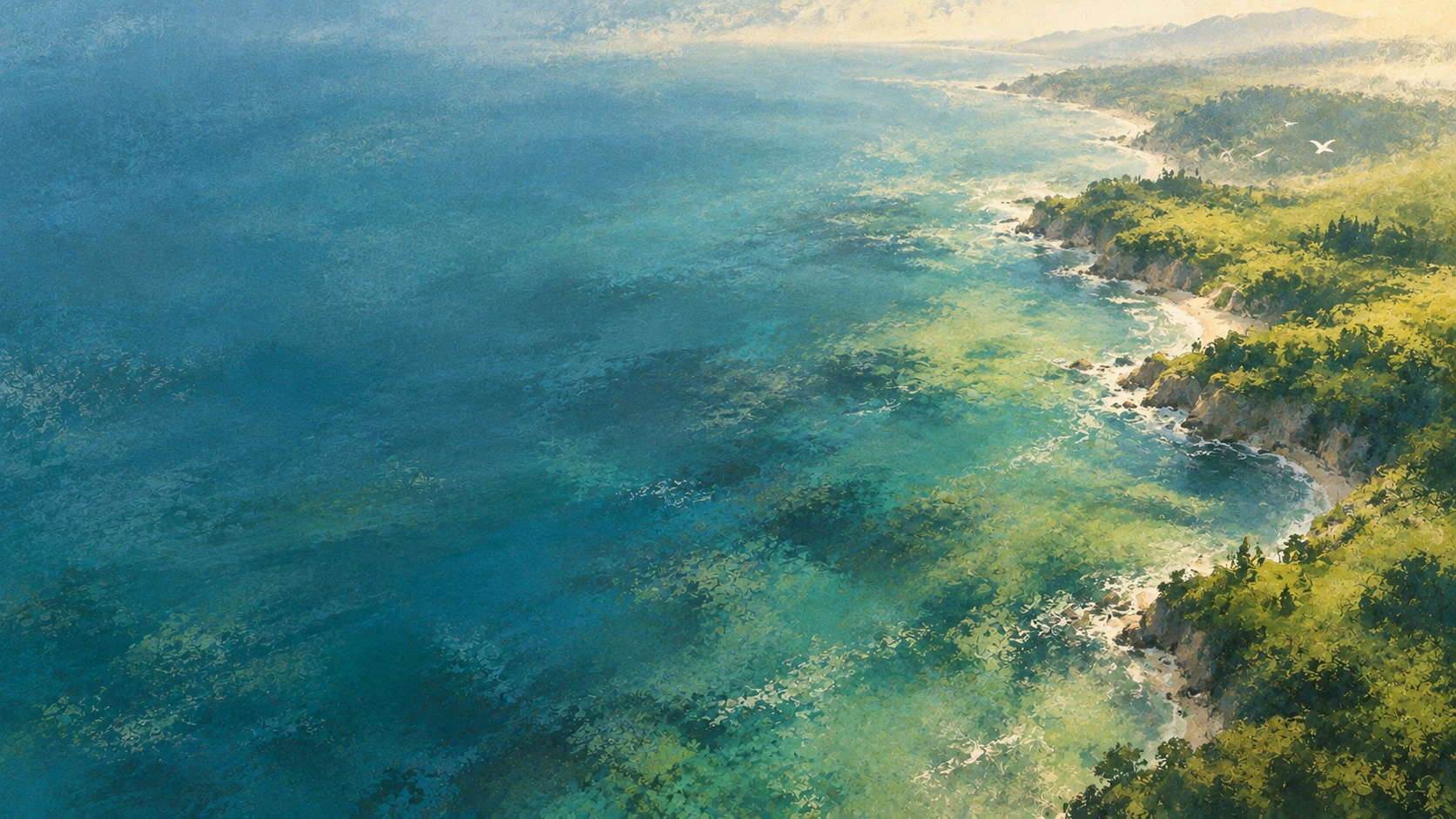 Painterly blue coastline