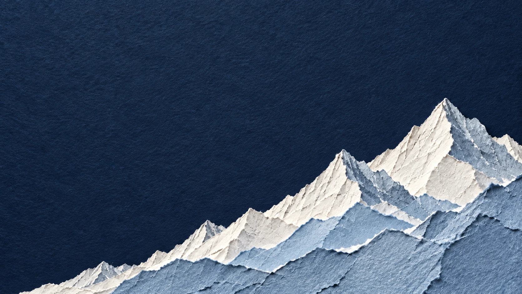 Sculptural mountain ridges cut from ivory and ultramarine paper. Alternate palette section.