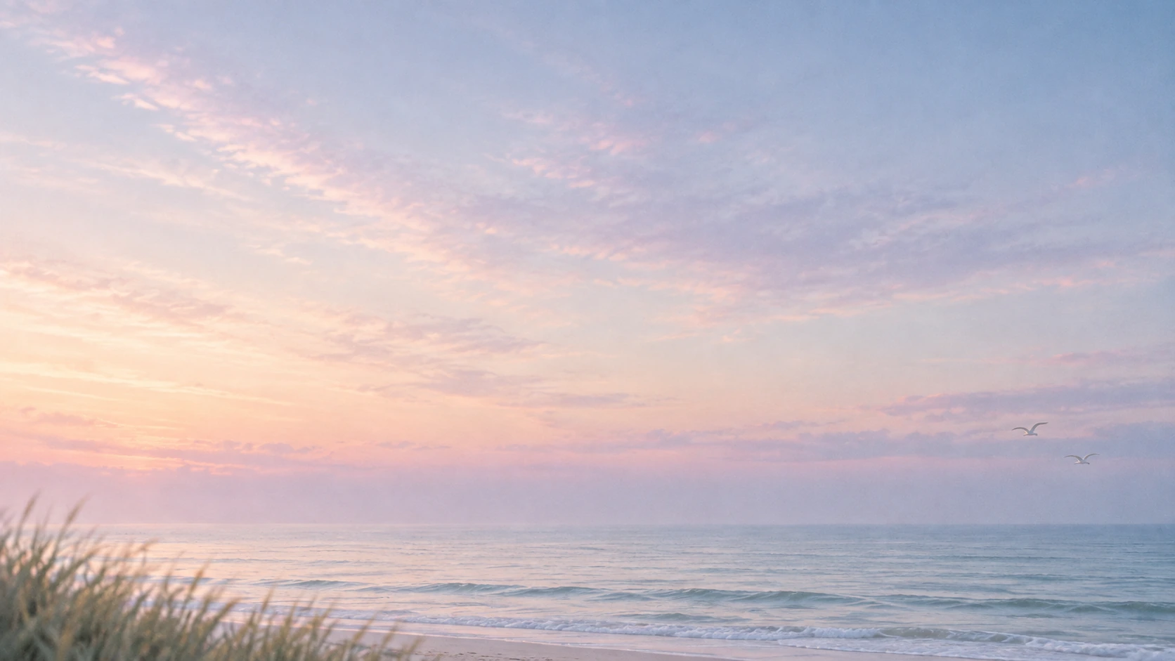 An open horizon in gentle peach-colored light. Secondary color treatment within the same collection.