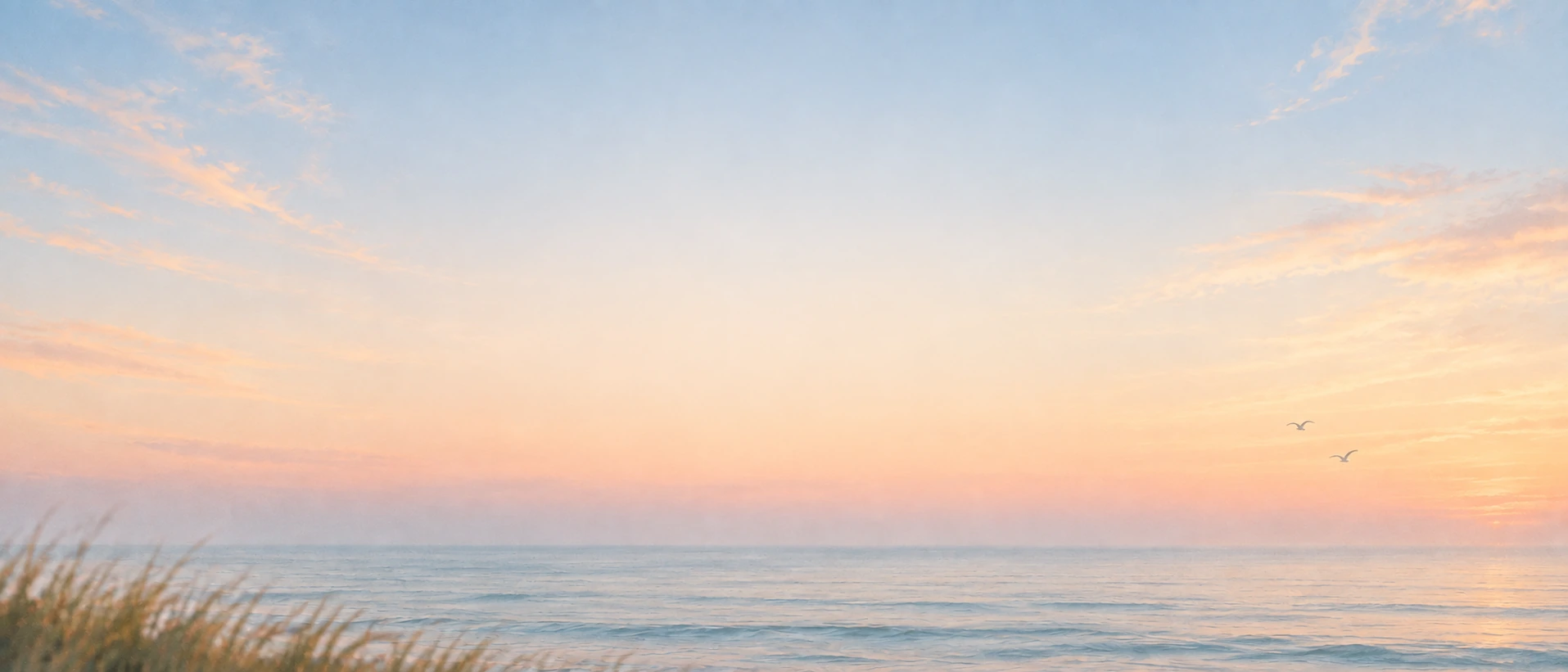 An open horizon in gentle peach-colored light. Closing call-to-action or signup section.