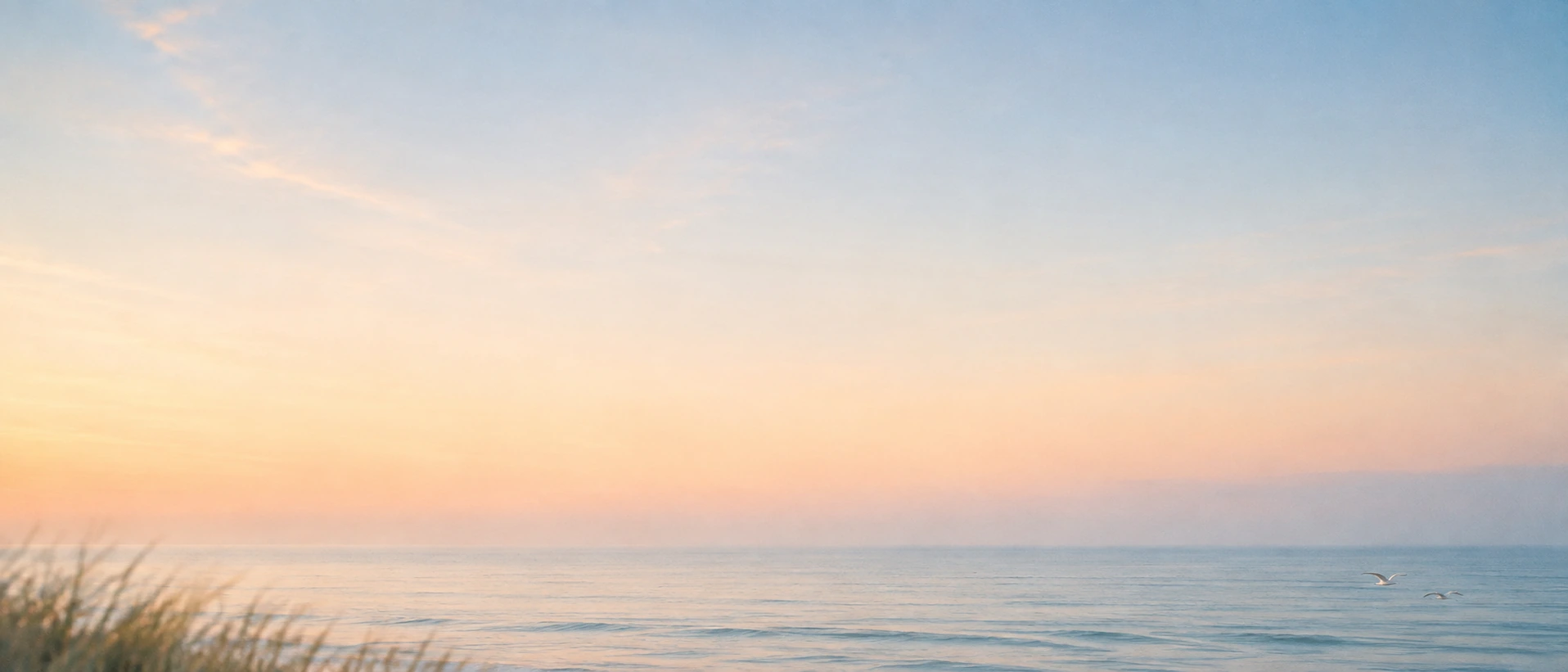 An open horizon in gentle peach-colored light. Main background.