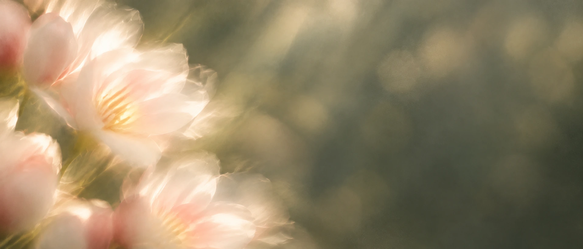 Delicate pearl blossoms in soft, luminous light. Alternate hero with copy on right.