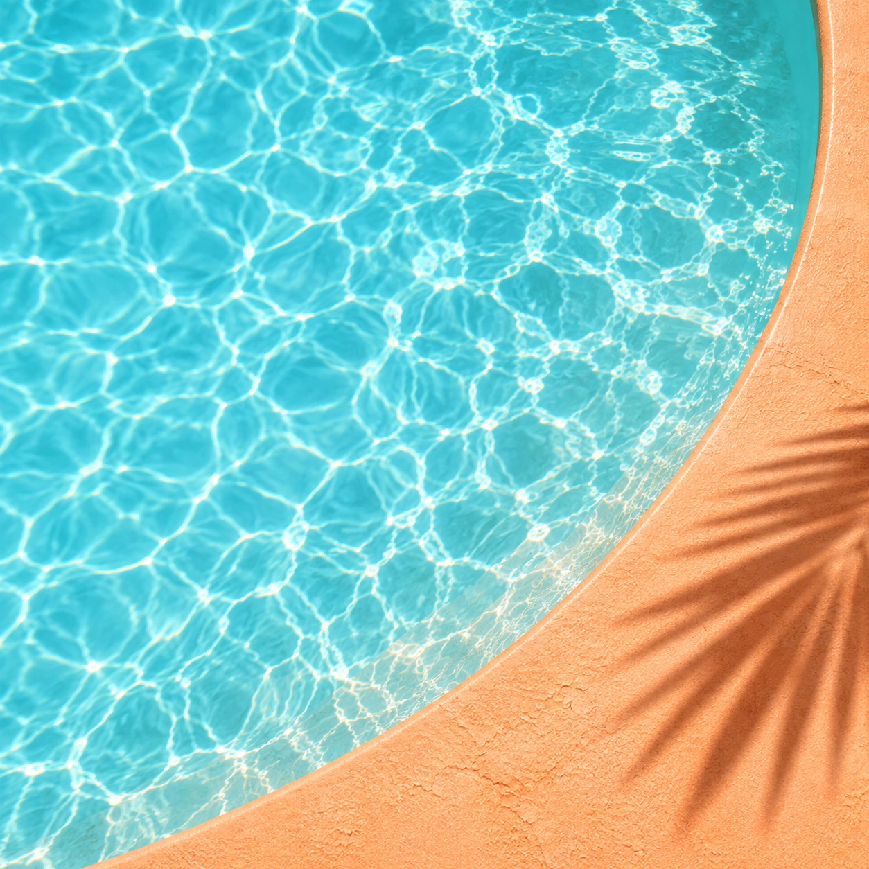 Sunlit poolside color with a soft apricot warmth. Square editorial or social card.