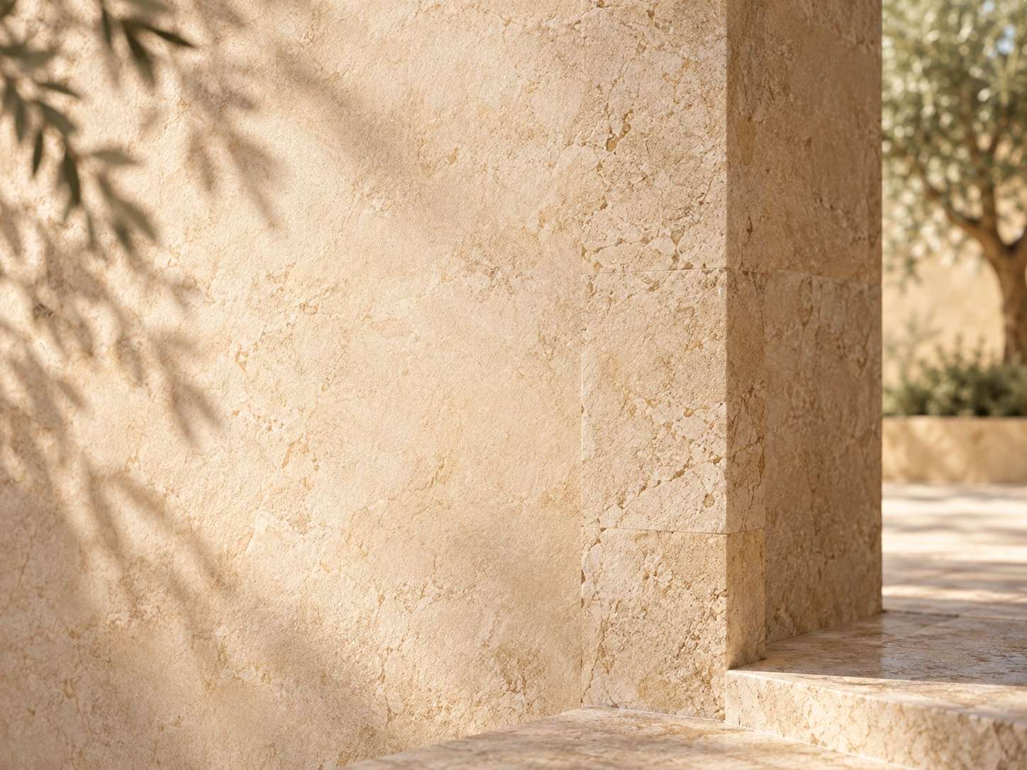 Sunlight, clean architectural lines and restful shadows. Detail image beside feature or story text.