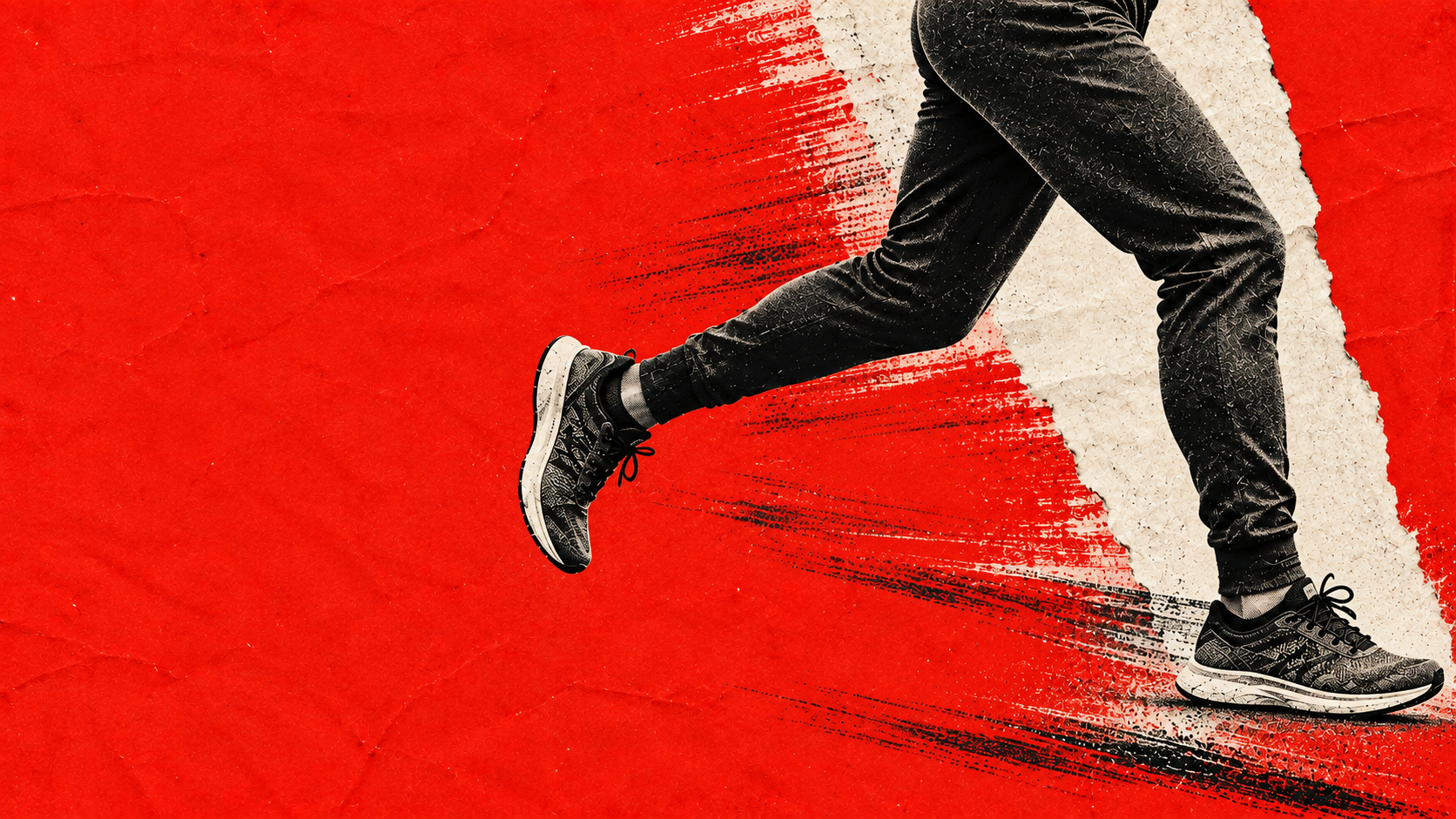 A monochrome runner cut into vivid red editorial paper. About or editorial section image.