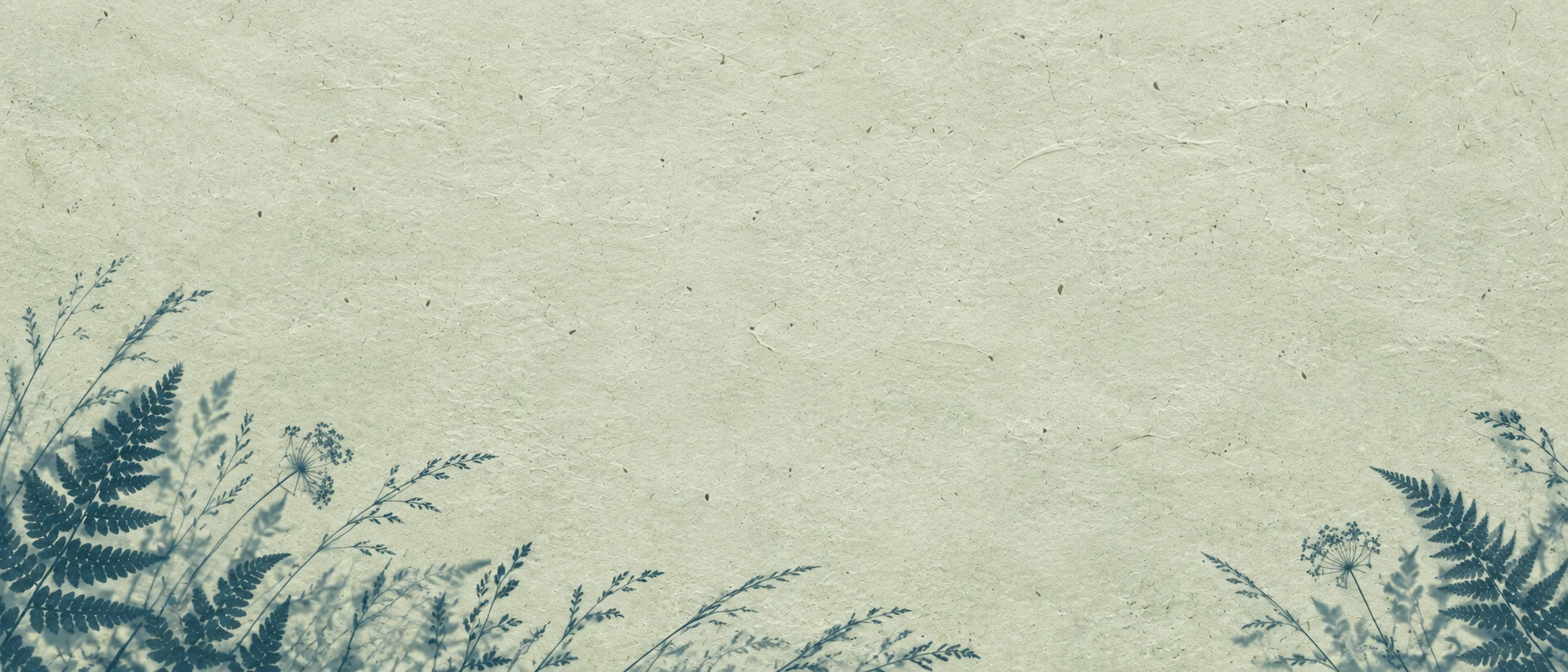Botanical silhouettes in a restrained sage cyanotype treatment. Quiet divider or quote background.