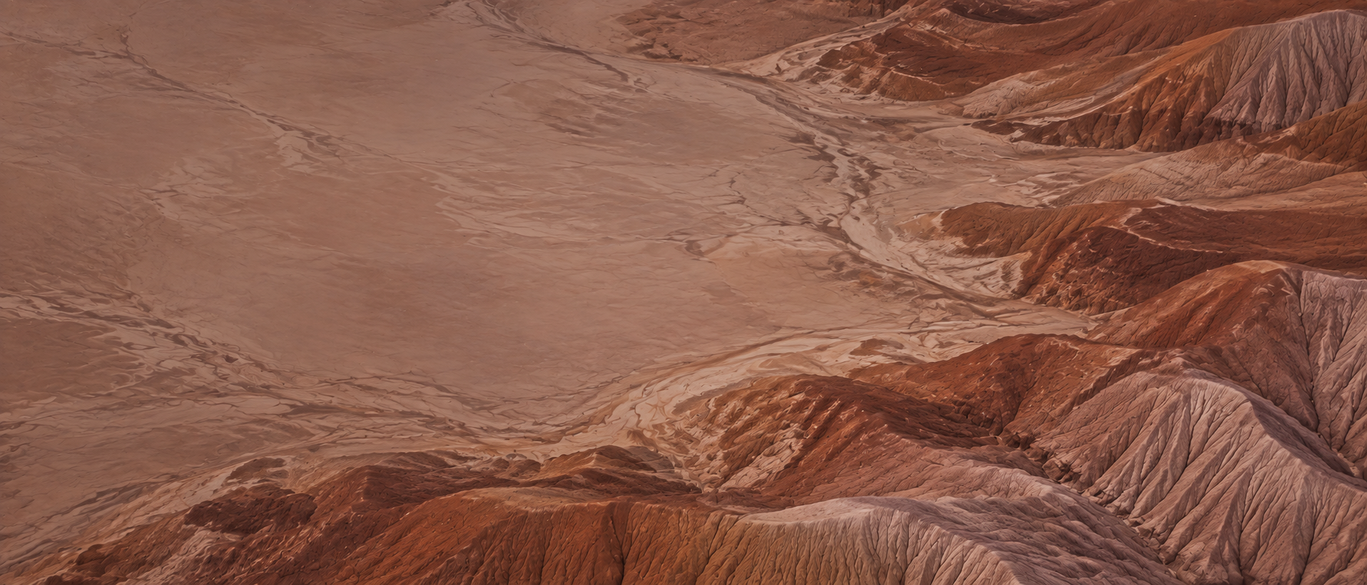 Sculpted desert lines and warm terracotta earth. Darker section background.