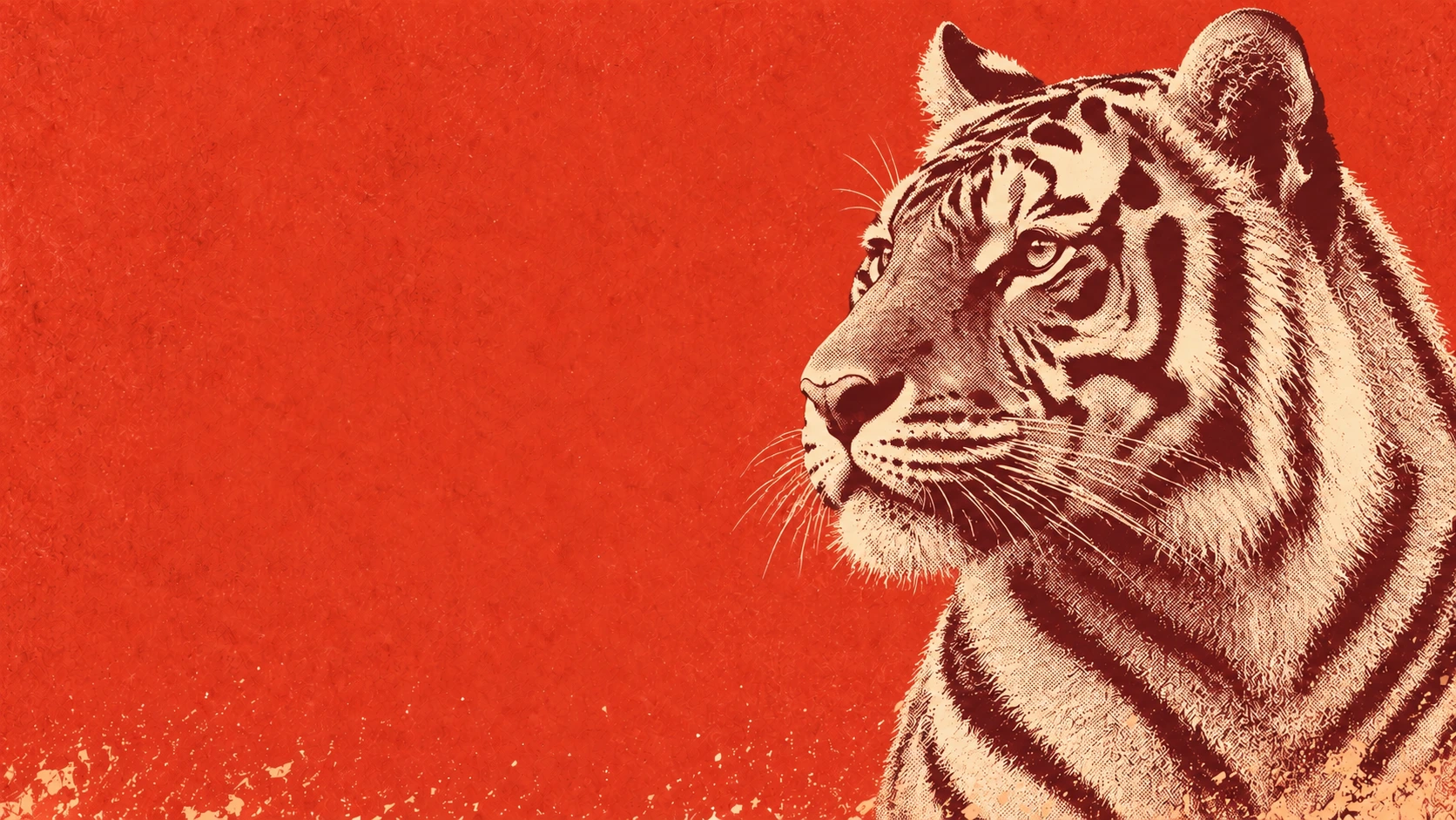 Tiger vermilion cream. Animal screenprints in unexpected color pairings.