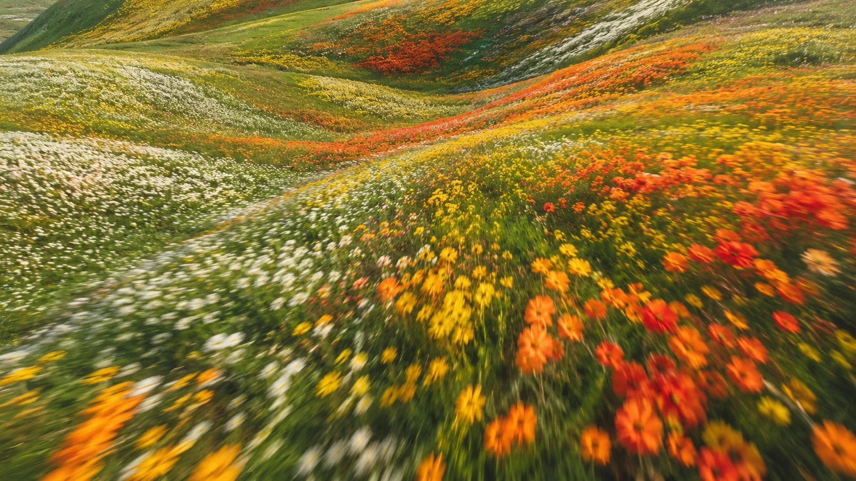 Orange and Yellow Wildflower Valley. Original explorations of open landscapes and natural color.