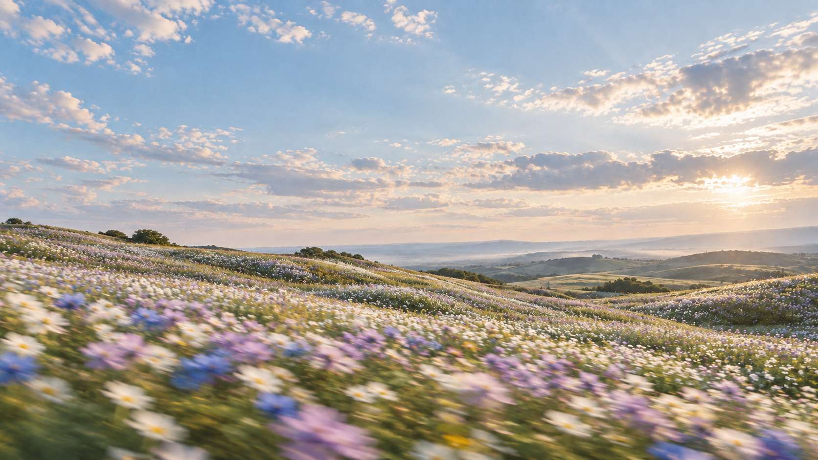 A meadow of wildflowers caught in a summer breeze. Secondary color treatment within the same collection.