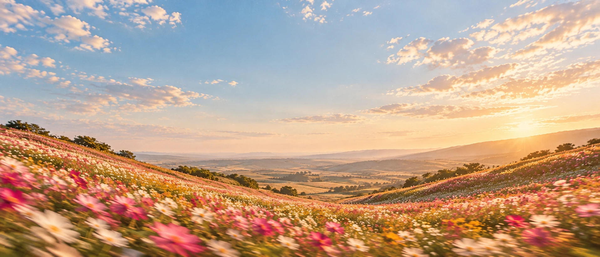 A meadow of wildflowers caught in a summer breeze. Closing call-to-action or signup section.